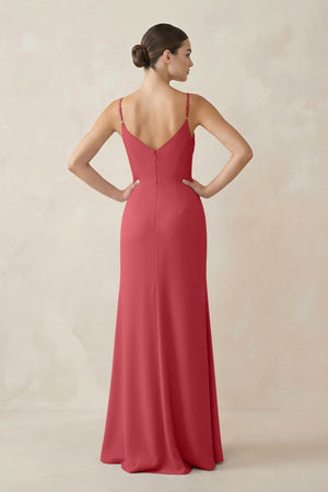 Ruched Sheath Spaghetti Strap Chiffon Bridesmaid Dress in Merlot - KissProm Bridesmaid Dresses