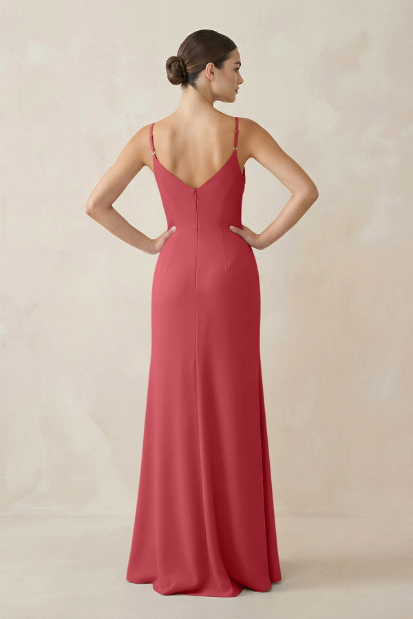 Ruched Sheath Spaghetti Strap Chiffon Bridesmaid Dress in Merlot - KissProm Bridesmaid Dresses