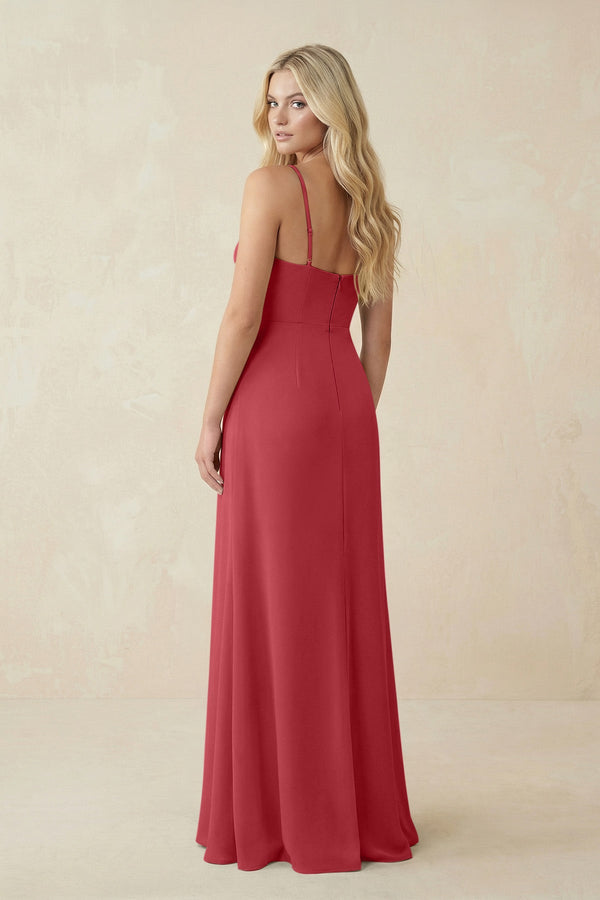 Ruched Sheath Spaghetti Strap Chiffon Bridesmaid Dress in Merlot - KissProm BRIDESMAID DRESSES