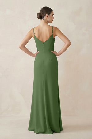 Ruched Sheath Spaghetti Strap Chiffon Bridesmaid Dress in Moss - KissProm Bridesmaid Dresses