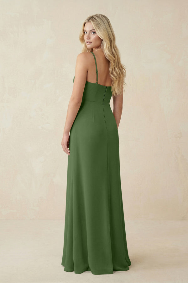 Ruched Sheath Spaghetti Strap Chiffon Bridesmaid Dress in Moss - KissProm BRIDESMAID DRESSES