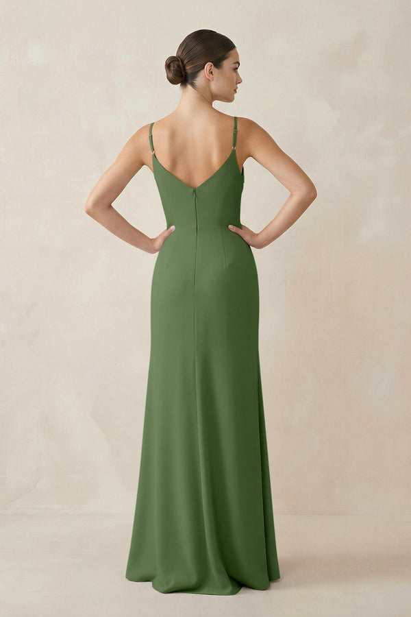 Ruched Sheath Spaghetti Strap Chiffon Bridesmaid Dress in Moss - KissProm Bridesmaid Dresses