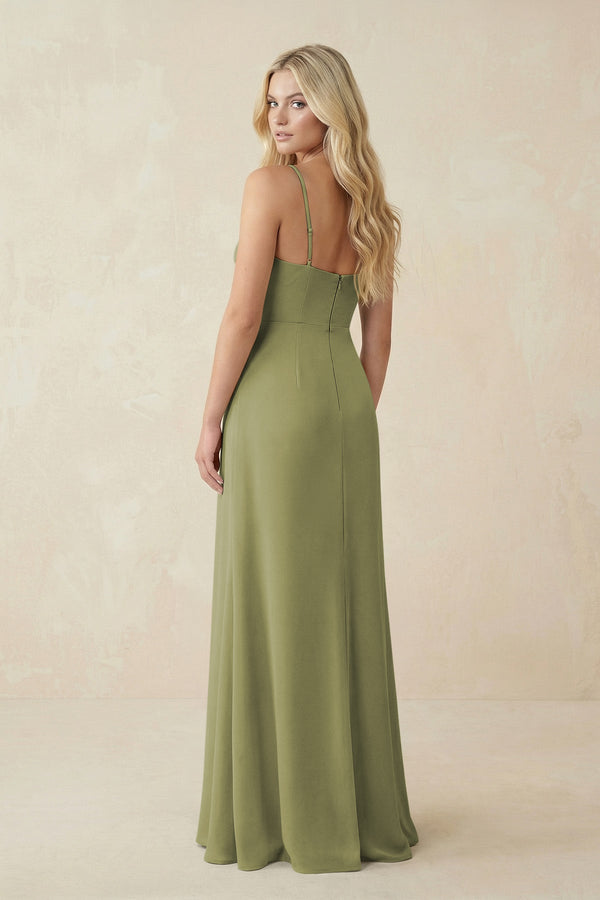 Ruched Sheath Spaghetti Strap Chiffon Bridesmaid Dress in Moss Green - KissProm BRIDESMAID DRESSES