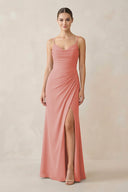 Ruched Sheath Spaghetti Strap Chiffon Bridesmaid Dress in Mulberry - KissProm Bridesmaid Dresses