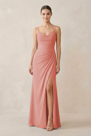 Ruched Sheath Spaghetti Strap Chiffon Bridesmaid Dress in Mulberry - KissProm Bridesmaid Dresses