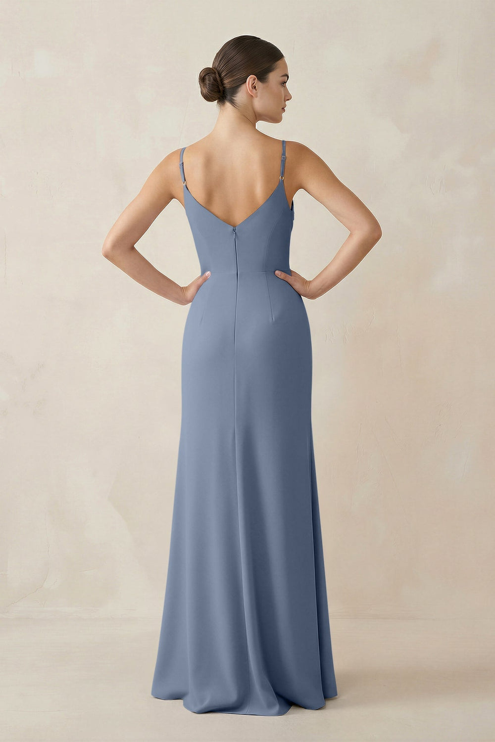Ruched Sheath Spaghetti Strap Chiffon Bridesmaid Dress in Neptune - KissProm Bridesmaid Dresses