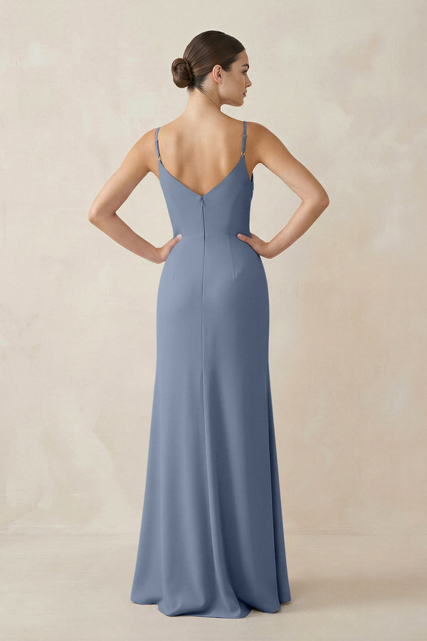 Ruched Sheath Spaghetti Strap Chiffon Bridesmaid Dress in Neptune - KissProm Bridesmaid Dresses