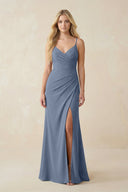 Ruched Sheath Spaghetti Strap Chiffon Bridesmaid Dress in Neptune - KissProm BRIDESMAID DRESSES