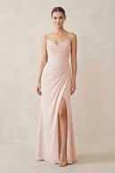 Ruched Sheath Spaghetti Strap Chiffon Bridesmaid Dress in Pale Blush - KissProm Bridesmaid Dresses