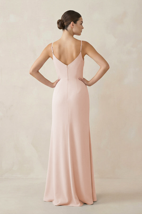 Ruched Sheath Spaghetti Strap Chiffon Bridesmaid Dress in Pale Blush - KissProm Bridesmaid Dresses