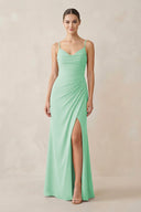 Ruched Sheath Spaghetti Strap Chiffon Bridesmaid Dress in Pale Pistachio - KissProm Bridesmaid Dresses