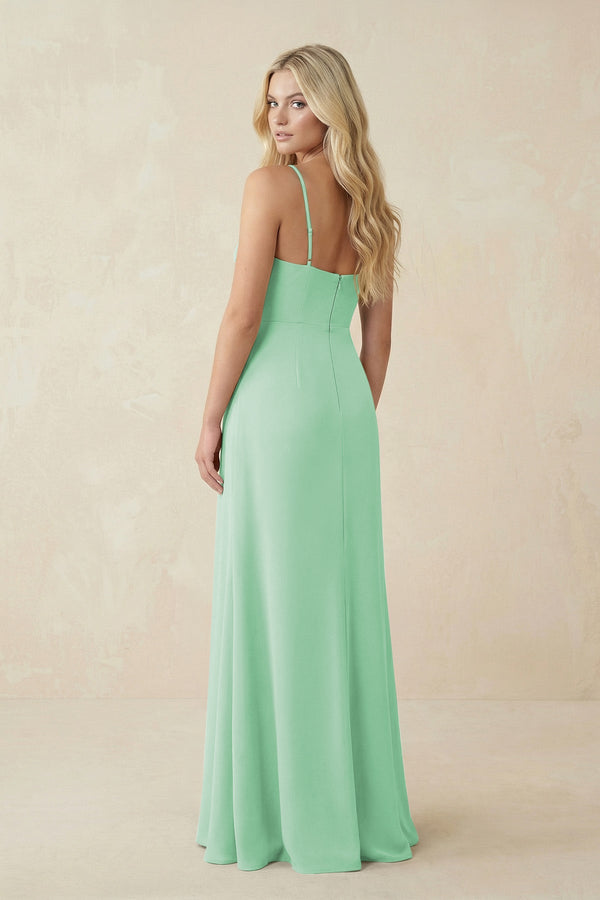 Ruched Sheath Spaghetti Strap Chiffon Bridesmaid Dress in Pale Pistachio - KissProm BRIDESMAID DRESSES