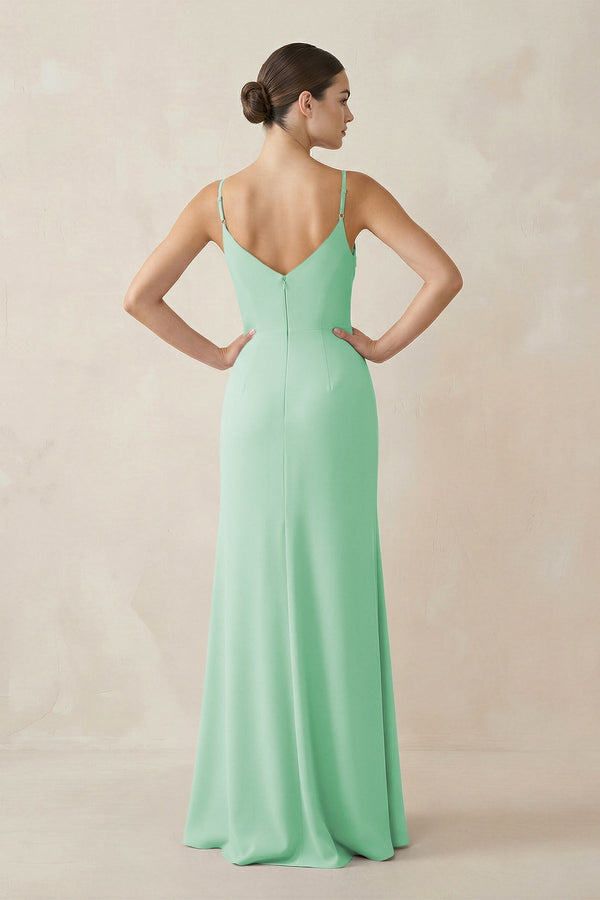 Ruched Sheath Spaghetti Strap Chiffon Bridesmaid Dress in Pale Pistachio - KissProm Bridesmaid Dresses