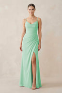Ruched Sheath Spaghetti Strap Chiffon Bridesmaid Dress in Pale Pistachio - KissProm Bridesmaid Dresses
