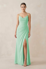 Ruched Sheath Spaghetti Strap Chiffon Bridesmaid Dress in Pale Pistachio - KissProm Bridesmaid Dresses