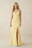 Ruched Sheath Spaghetti Strap Chiffon Bridesmaid Dress in Pastel Yello in Pastel Yellow - KissProm BRIDESMAID DRESSES