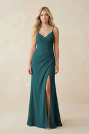 Ruched Sheath Spaghetti Strap Chiffon Bridesmaid Dress in Pine - KissProm BRIDESMAID DRESSES