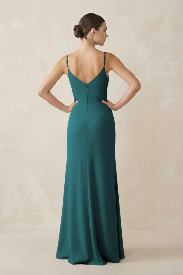 Ruched Sheath Spaghetti Strap Chiffon Bridesmaid Dress in Pine - KissProm Bridesmaid Dresses