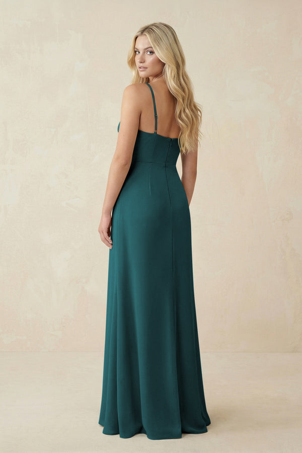 Ruched Sheath Spaghetti Strap Chiffon Bridesmaid Dress in Pine - KissProm BRIDESMAID DRESSES