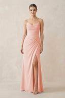 Ruched Sheath Spaghetti Strap Chiffon Bridesmaid Dress in Rose Petal - KissProm Bridesmaid Dresses