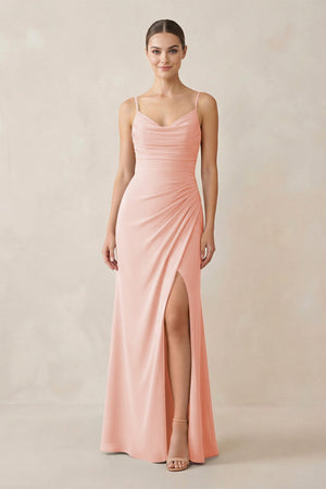 Ruched Sheath Spaghetti Strap Chiffon Bridesmaid Dress in Rose Petal - KissProm Bridesmaid Dresses