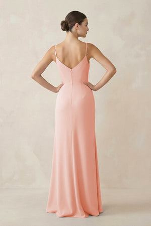 Ruched Sheath Spaghetti Strap Chiffon Bridesmaid Dress in Rose Petal - KissProm Bridesmaid Dresses