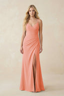 Ruched Sheath Spaghetti Strap Chiffon Bridesmaid Dress in Rosette - KissProm BRIDESMAID DRESSES