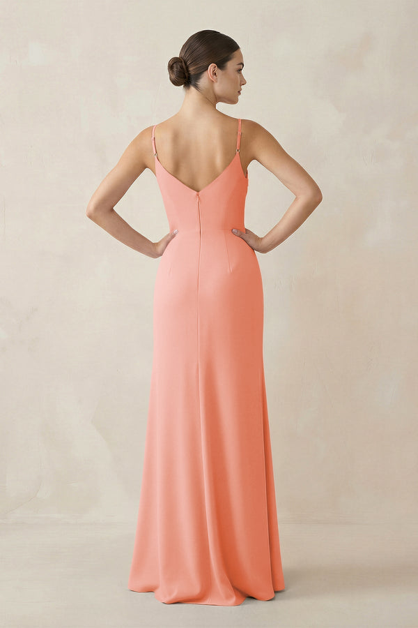 Ruched Sheath Spaghetti Strap Chiffon Bridesmaid Dress in Rosette - KissProm Bridesmaid Dresses