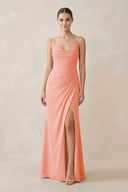 Ruched Sheath Spaghetti Strap Chiffon Bridesmaid Dress in Rosette - KissProm Bridesmaid Dresses