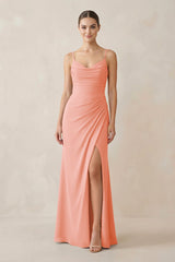 Ruched Sheath Spaghetti Strap Chiffon Bridesmaid Dress in Rosette - KissProm Bridesmaid Dresses