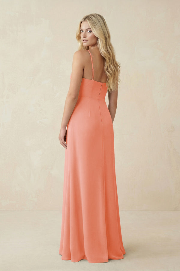Ruched Sheath Spaghetti Strap Chiffon Bridesmaid Dress in Rosette - KissProm BRIDESMAID DRESSES