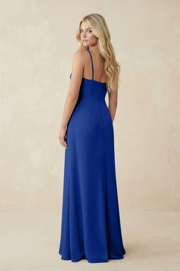 Ruched Sheath Spaghetti Strap Chiffon Bridesmaid Dress in Royal Blue - KissProm BRIDESMAID DRESSES
