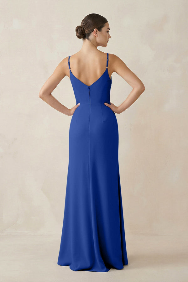 Ruched Sheath Spaghetti Strap Chiffon Bridesmaid Dress in Royal Blue - KissProm Bridesmaid Dresses