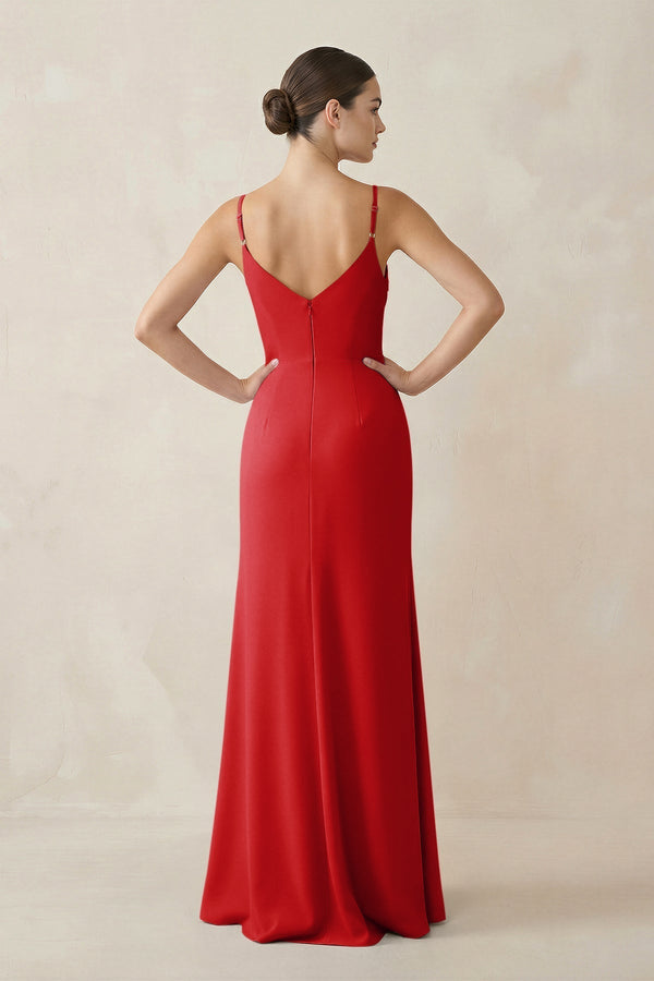 Ruched Sheath Spaghetti Strap Chiffon Bridesmaid Dress in Ruby Red - KissProm Bridesmaid Dresses