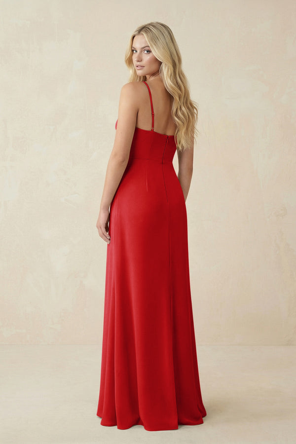Ruched Sheath Spaghetti Strap Chiffon Bridesmaid Dress in Ruby Red - KissProm BRIDESMAID DRESSES