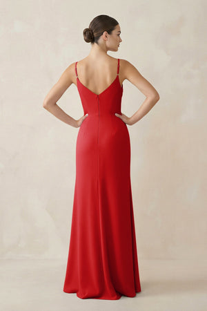 Ruched Sheath Spaghetti Strap Chiffon Bridesmaid Dress in Ruby Red - KissProm Bridesmaid Dresses