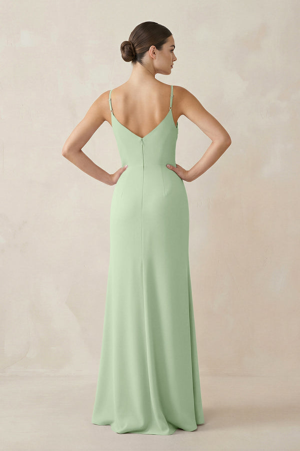Ruched Sheath Spaghetti Strap Chiffon Bridesmaid Dress in Sage - KissProm Bridesmaid Dresses
