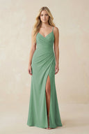Ruched Sheath Spaghetti Strap Chiffon Bridesmaid Dress in Sea Glass - KissProm BRIDESMAID DRESSES