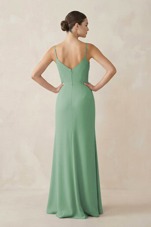 Ruched Sheath Spaghetti Strap Chiffon Bridesmaid Dress in Sea Glass - KissProm Bridesmaid Dresses