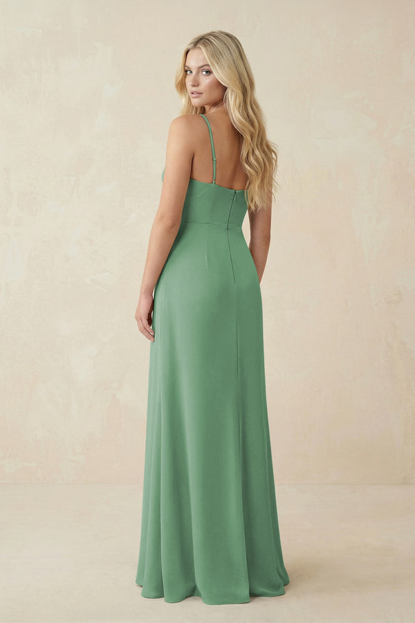 Ruched Sheath Spaghetti Strap Chiffon Bridesmaid Dress in Sea Glass - KissProm BRIDESMAID DRESSES