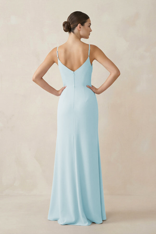 Ruched Sheath Spaghetti Strap Chiffon Bridesmaid Dress in Sky Blue - KissProm Bridesmaid Dresses
