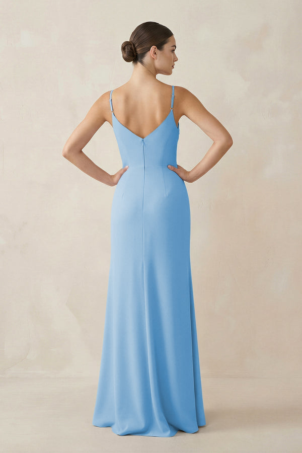 Ruched Sheath Spaghetti Strap Chiffon Bridesmaid Dress in Steel Blue - KissProm Bridesmaid Dresses