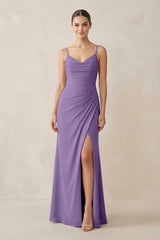 Ruched Sheath Spaghetti Strap Chiffon Bridesmaid Dress in Tahiti - KissProm Bridesmaid Dresses