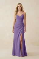 Ruched Sheath Spaghetti Strap Chiffon Bridesmaid Dress in Tahiti - KissProm BRIDESMAID DRESSES