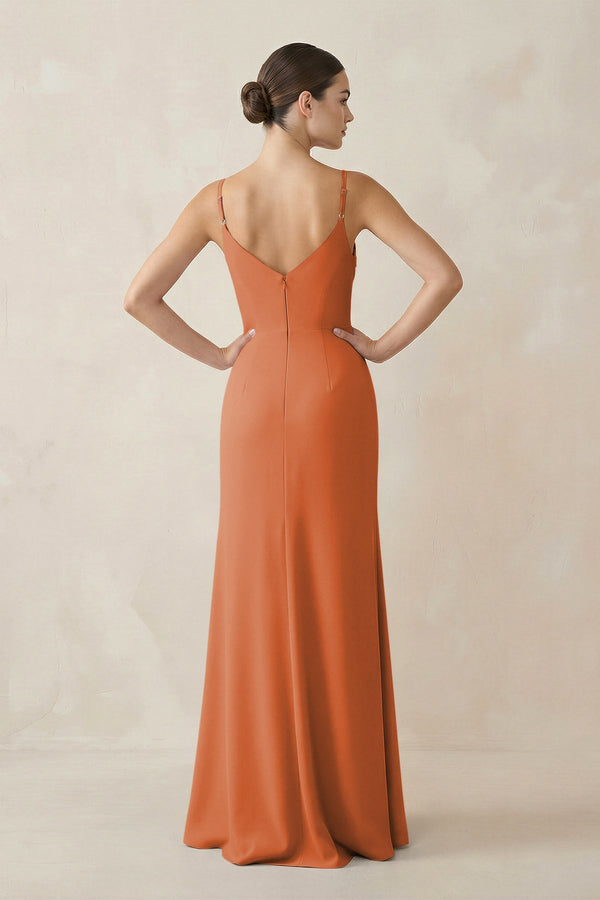 Ruched Sheath Spaghetti Strap Chiffon Bridesmaid Dress in Terracotta - KissProm Bridesmaid Dresses