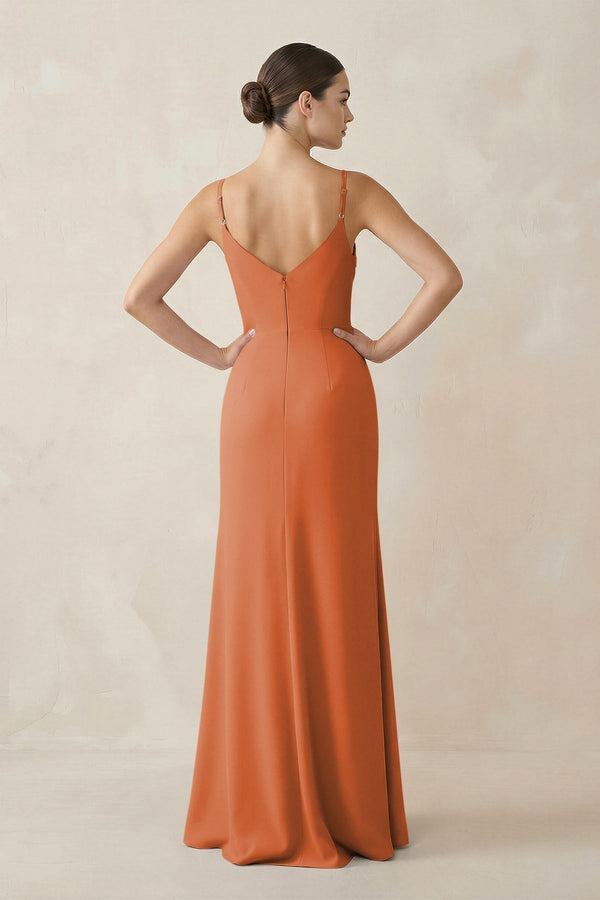 Ruched Sheath Spaghetti Strap Chiffon Bridesmaid Dress in Terracotta - KissProm Bridesmaid Dresses