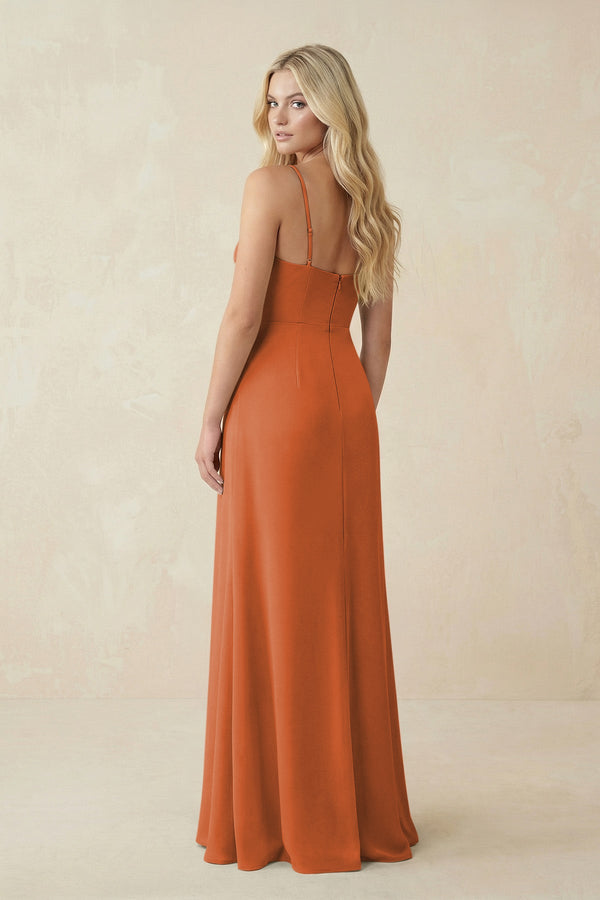 Ruched Sheath Spaghetti Strap Chiffon Bridesmaid Dress in Terracotta - KissProm BRIDESMAID DRESSES