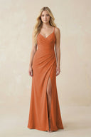 Ruched Sheath Spaghetti Strap Chiffon Bridesmaid Dress in Terracotta - KissProm BRIDESMAID DRESSES