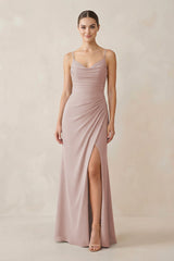 Ruched Sheath Spaghetti Strap Chiffon Bridesmaid Dress in Toffee - KissProm Bridesmaid Dresses
