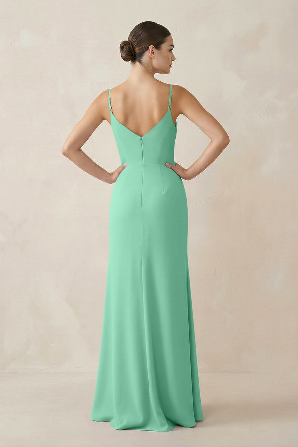 Ruched Sheath Spaghetti Strap Chiffon Bridesmaid Dress in Turquoise - KissProm Bridesmaid Dresses